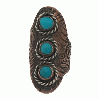 Copper Etched Turquoise Saddle Ring