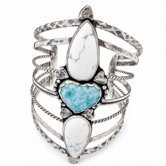 Hand Forged Larimar & Howlite Sterling Silver Cuff