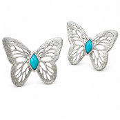 Hand Cast Sterling Silver Butterfly Earring Set with Natural Turquoise (set of 2 pairs) Hand Cast Sterling Silver Butterfly Earring Set with Natural Turquoise (set of 2 pairs)