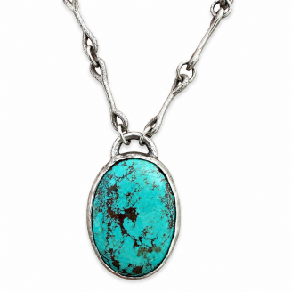 Hand Forged Sterling Silver & Chunky Oval Turquoise Necklace Hand Forged Sterling Silver & Chunky Oval Turquoise Necklace