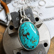 Hand Forged Sterling Silver & Chunky Oval Turquoise Necklace Hand Forged Sterling Silver & Chunky Oval Turquoise Necklace