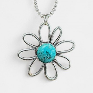 Hand Cast Daisy Turquoise Pendant