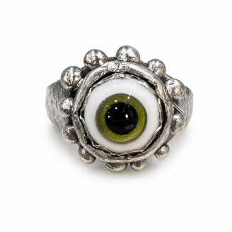 Hand Sculpted Sterling Silver Eyeball Ring | Glass Eye Statement Ring | One-of-a-Kind Artisan Jewelry