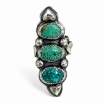 Hand Forged Sterling Silver Turquoise & Heart Triple Stone Ring Hand Forged Sterling Silver Turquoise & Heart Triple Stone Ring