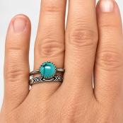 Natural Turquoise & Sterling Silver 8mm Round Stacking Ring Natural Turquoise & Sterling Silver 8mm Round Stacking Ring