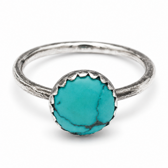 Natural Turquoise & Sterling Silver 8mm Round Stacking Ring
