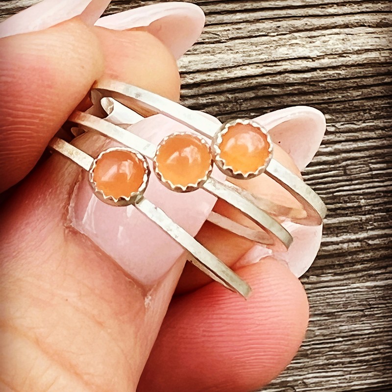 Peach Moonstone Sterling Silver Stackers
