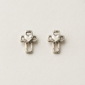 Hand Cast Heart Cross Earring Studs Hand Cast Heart Cross Earring Studs