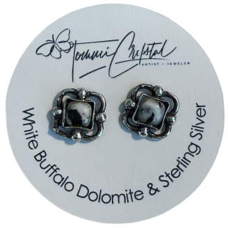 Hand Cast White Buffalo Dolomite & Sterling Silver Studs Hand Cast White Buffalo Dolomite & Sterling Silver Studs