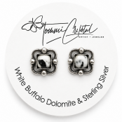 White Buffalo Dolomite Cushion Earring Studs – Hand Cast 925 Sterling Silver White Buffalo Dolomite Cushion Earring Studs – Hand Cast 925 Sterling Silver