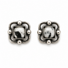 White Buffalo Dolomite Cushion Earring Studs – Hand Cast 925 Sterling Silver White Buffalo Dolomite Cushion Earring Studs – Hand Cast 925 Sterling Silver