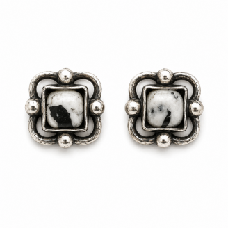 White Buffalo Dolomite Cushion Earring Studs – Hand Cast 925 Sterling Silver White Buffalo Dolomite Cushion Earring Studs – Hand Cast 925 Sterling Silver