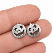 Hand Cast Jack-O'-Lantern Pumpkin Earring Studs Silly Face