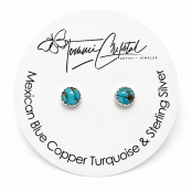 Mexican Blue Copper Turquoise Gemstone Sterling Silver Stud Earrings Mexican Blue Copper Turquoise Gemstone Sterling Silver Stud Earrings