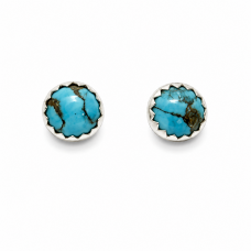 Mexican Blue Copper Turquoise Gemstone Sterling Silver Stud Earrings Mexican Blue Copper Turquoise Gemstone Sterling Silver Stud Earrings