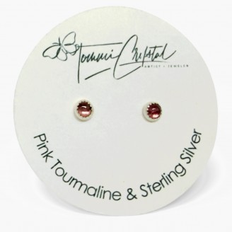 Pink Tourmaline Gemstone Sterling Silver Stud Earrings