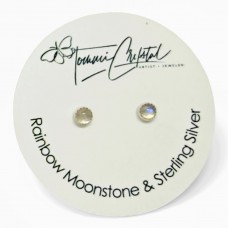 Rainbow Moonstone Gemstone Sterling Silver Stud Earrings