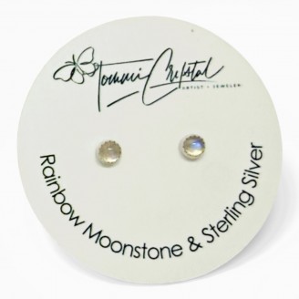 Rainbow Moonstone Gemstone Sterling Silver Stud Earrings