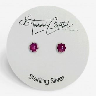 Burmese Ruby Gemstone Sterling Silver Stud Earrings