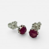 Burmese Ruby Gemstone Sterling Silver Stud Earrings